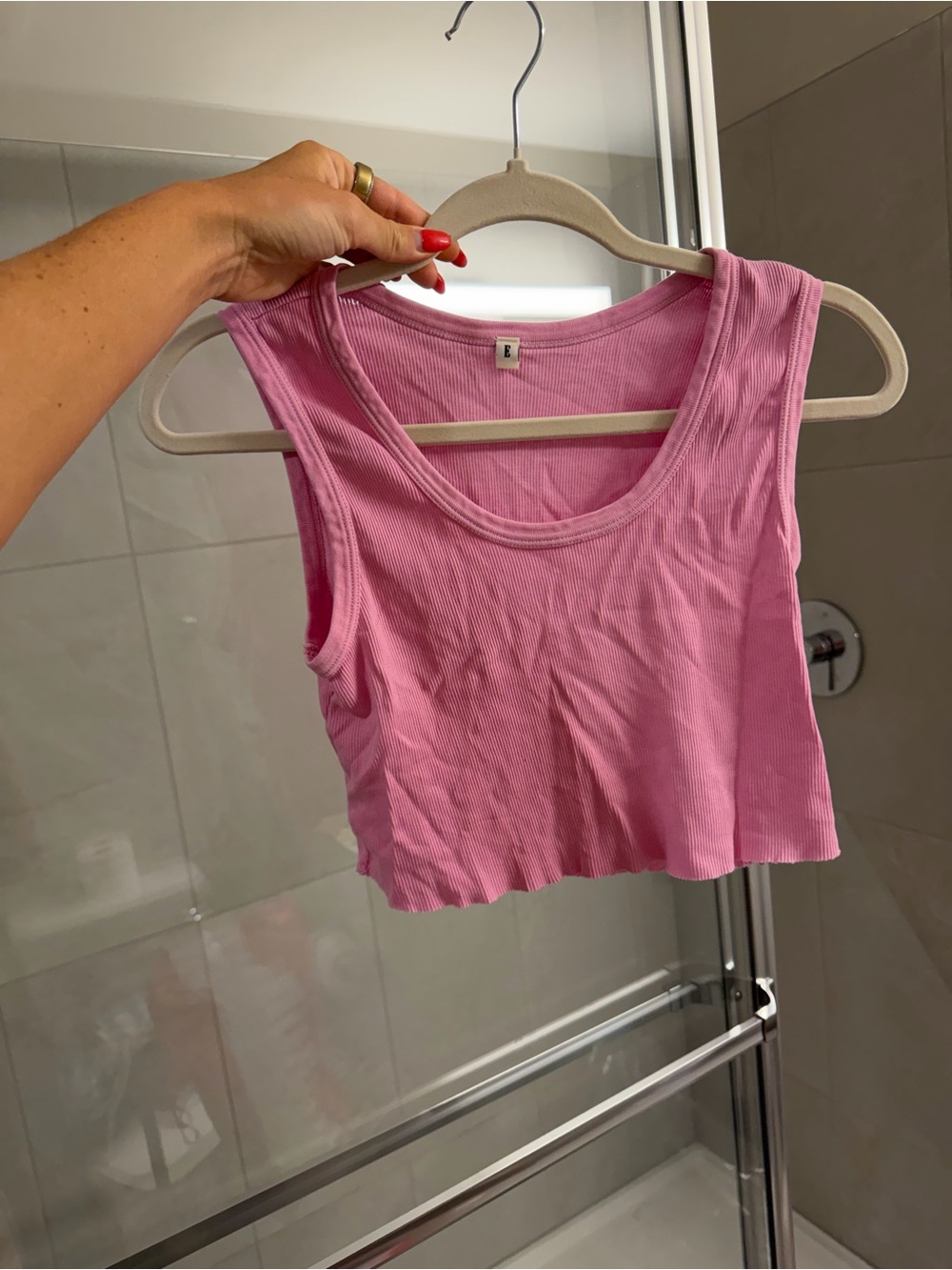 Elwood Pink Ribbed Crop Tank Top